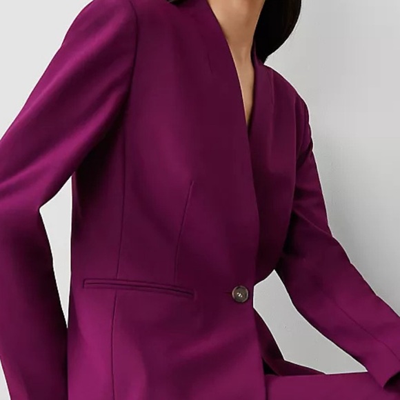 Ann Taylor The Petite Long Collarless Blazer Bi-Stretch Plum Burst 00P new - Picture 5 of 13